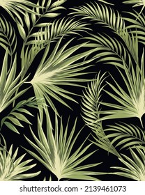Seamless  vector  tropical pattern. Summer jungle wallpaper. Realistic ptint with palm leaves.