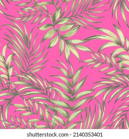 Seamless  vector  tropical pattern. Summer jungle wallpaper. Realistic ptint with palm leaves.