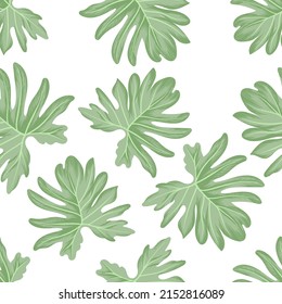 Seamless  vector  tropical pattern. Summer jungle wallpaper. Realistic ptint with palm leaves.