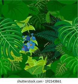 Seamless vector tropical rainforest Jungle background