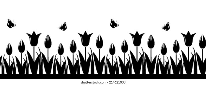 seamless vector tulips border isolated on white background
