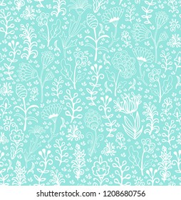 Seamless vector turquoise - white floral pattern