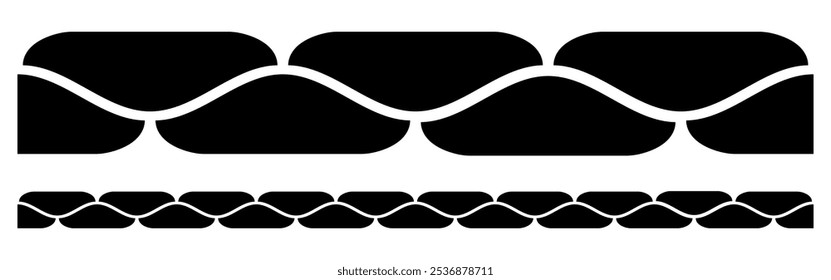 Padrão trançado de vetor sem emenda. Corda ou trança projeta elementos. Decoração torcida repetitiva preta. Quadros trançados, textura de malha padrão sem costura.