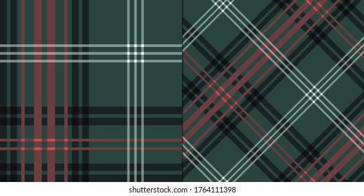 Seamless vector two dark green plaid patterns.