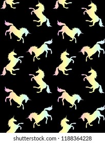 seamless vector unicorn pastel gradient silhouette pattern isolated on black
