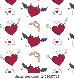 Seamless vector Valentine's day pattern. Love pattern with an angel heart and a devil heart.