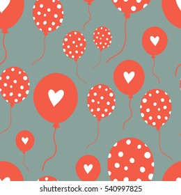 Seamless vector Valentine's Day pattern. Cute flat air balloon background for wrapping, textile, print.