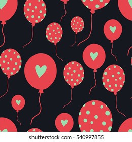 Seamless vector Valentine's Day pattern. Cute flat air balloon background for wrapping, textile, print.