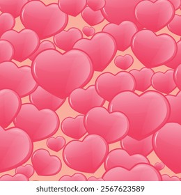 Seamless vector Valentine's Day template with a scattering of soft pink hearts in cartoon style