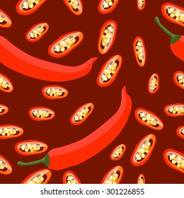 Seamless vector vegetables pattern. Chili  background