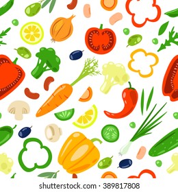 Seamless vector vegetables pattern. Flat. Healthy vegetarian food. Farmers fresh natural product.