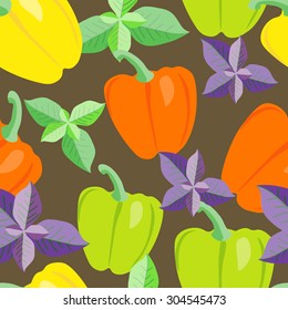 Seamless vector vegetables pattern. Paprika background. Colorful texture can be used for cooking website background,  print textile, menu background