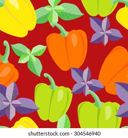 Seamless vector vegetables pattern. Paprika background. Colorful texture can be used for cooking website background,  print textile, menu background