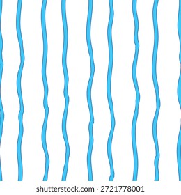 Patrón de rayas azules de Vertical de Vector sin costuras. Las líneas dentadas fluidas dibujadas a mano crean una impresión interminable para la tela y el Fondo de pantalla. Diseño de fondo ondulado escandinavo minimalista. Líneas desiguales de garabatos para niños.