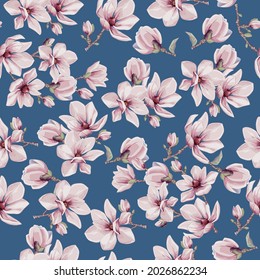 Seamless vector vintage floral pattern for gift wrap, fabric, cover and interior design with flowers.  Magnolia flowers and leaves