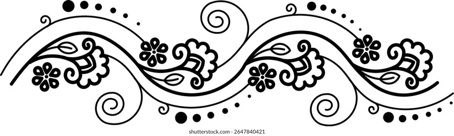 Seamless vector vintage ornaments black floral embroidery linear pattern. 