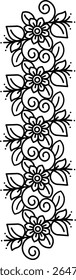 Seamless vector vintage ornaments black floral embroidery linear pattern. 