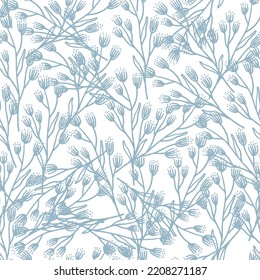 Seamless vector vintage pattern with blue flowers on a white background.