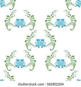 Seamless vector vintage pattern with blue flowers on a white background.