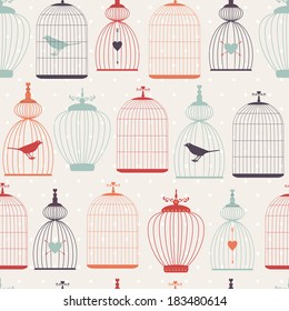 Seamless vector vintage pattern with decorative cages for wedding design isolated on white