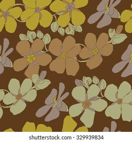 Seamless vector vintage pattern with floral texture on a brown background