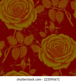 Seamless vector vintage pattern with garden colorful flowers. Roses.