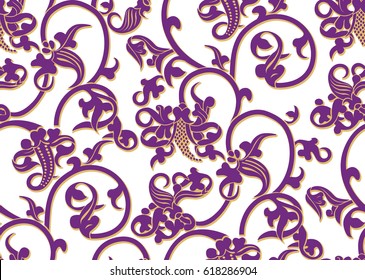 Seamless vector vintage pattern in purple and yellow ocher color on white background. Can be used for wallpapers, backgrounds, fabric, wrapping paper.