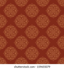 Seamless vector vintage terracotta pattern with copper stylized baroque elements