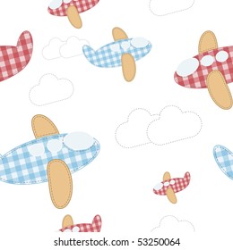 seamless vector wallpaper of cute fabric airplanes