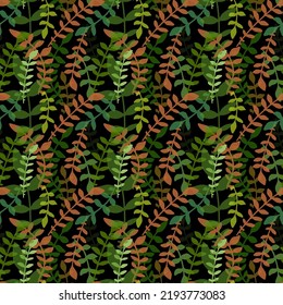 Papel de pared vectorial impecable. Ornamento decorativo de hojas sobre fondo negro. Puede utilizarse en el diseño de zoniks, textiles, embalajes, papel de embalaje, tapicería.