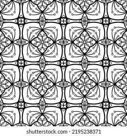 Seamless vector wallpaper with geometric elements. Simple hand-drawn graphics, black lines on a white background. For design: textiles, packaging, wrapping paper, wallpapers, umbrellas, banners.