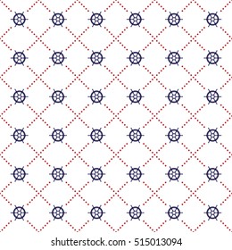 A seamless vector wallpaper made up of repeating nautical wheels. This trendy pattern would be ideal for use in textile design or wrapping paper for a baby boy.