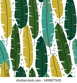 Seamless vector wallpaper pattern banana leaf with green color on white background