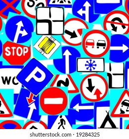 Seamless vector wallpaper with road signs