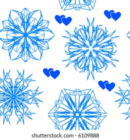 Seamless vector wallpaper with snowflakes and hearts