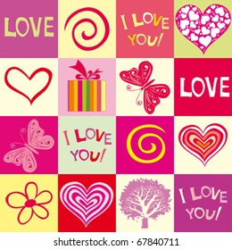 Seamless vector wallpaper valentine with hearts and superscription "I love you"