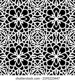 Seamless vector wallpaper.Hand drawn graphics, geometric, linear pattern, white on black background. For design: textiles, wrapping paper, banners, packages.