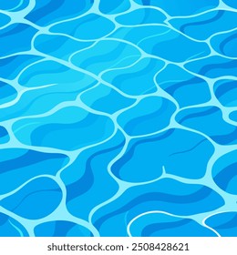 A seamless vector of a water pool's bottom with clear, cool blue hues. Gentle ripples and wave patterns create depth, with light reflections adding a smooth, flowing texture, evoking a refreshing and 