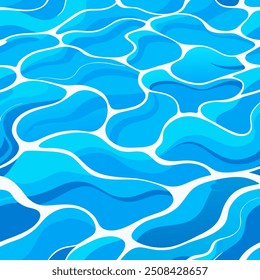 Un Vector sin fisuras del fondo de una piscina de agua con tonos azules claros y frescos. Las ondas suaves y los patrones ondulatorios crean profundidad, con reflejos de luz que agregan una textura suave y fluida, evocando un 