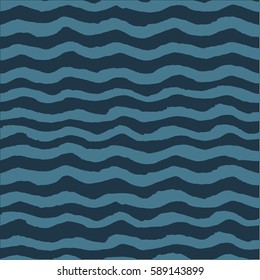 Seamless vector watercolor background with waves strips. Hand drawn watercolor ornament for wrapping paper. Ink illustration. Craft, fabric print, ceramics, textile