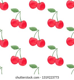 Seamless vector watercolor cherry pattern. 