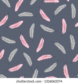 Seamless vector watercolor feathers pattern. 
