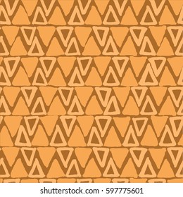 Seamless vector watercolor hand drawn pattern with blue triangle ornament for print, kraft, ceramics,wrapping, textile, fabric