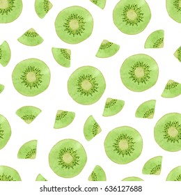 Seamless vector watercolor kiwi fruit pattern. 