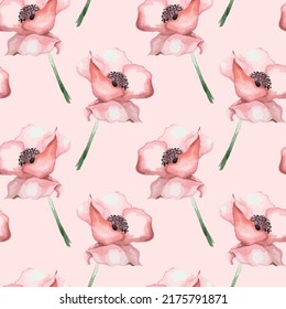 Seamless vector watercolor pattern with poppy flowers