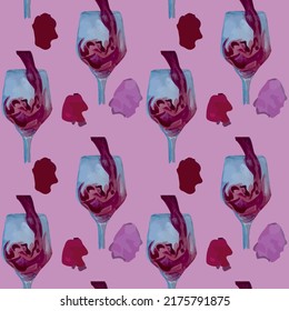 Seamless vector watercolor pattern with wine
