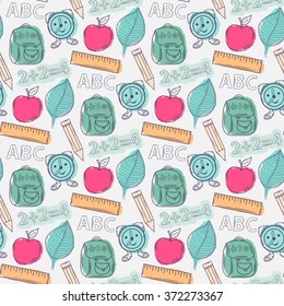 Seamless vector watercolor  school pattern on a notebook sheet