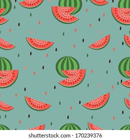 Seamless vector watermelon pattern with seeds