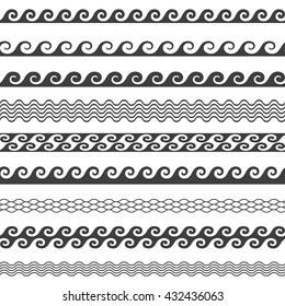 Seamless vector wave line pattern borders set
