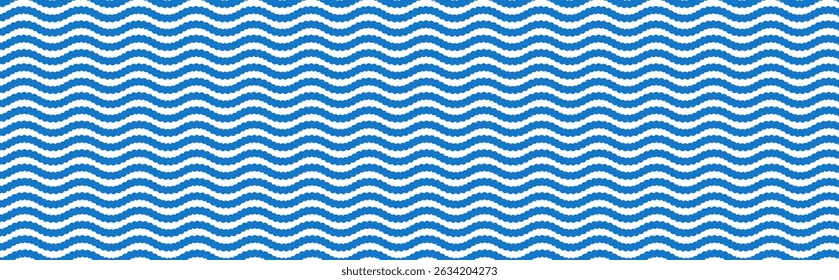 A seamless vector wave pattern in shades of blue. The design features undulating lines creating a rhythmic flow, suitable for backgrounds or textile designs.